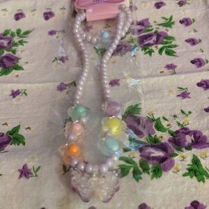 Mint Kids Necklace with Pastel Beads and Butterfly Charm